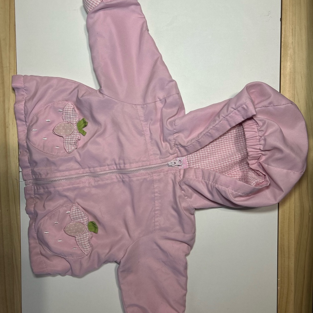 Pink Baby Hooded Light Jacket with Strawberry Appliqués